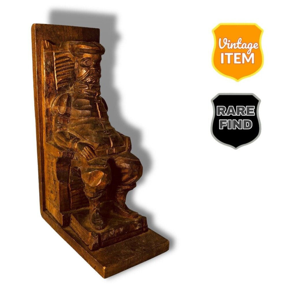 Vintage Don Quixote Hand Carved Wood Bookend.